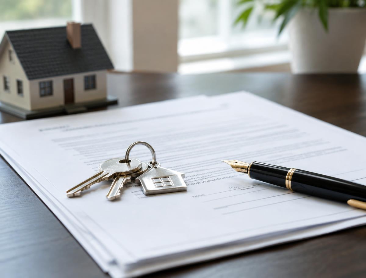 Closing documents with house keys and a pen