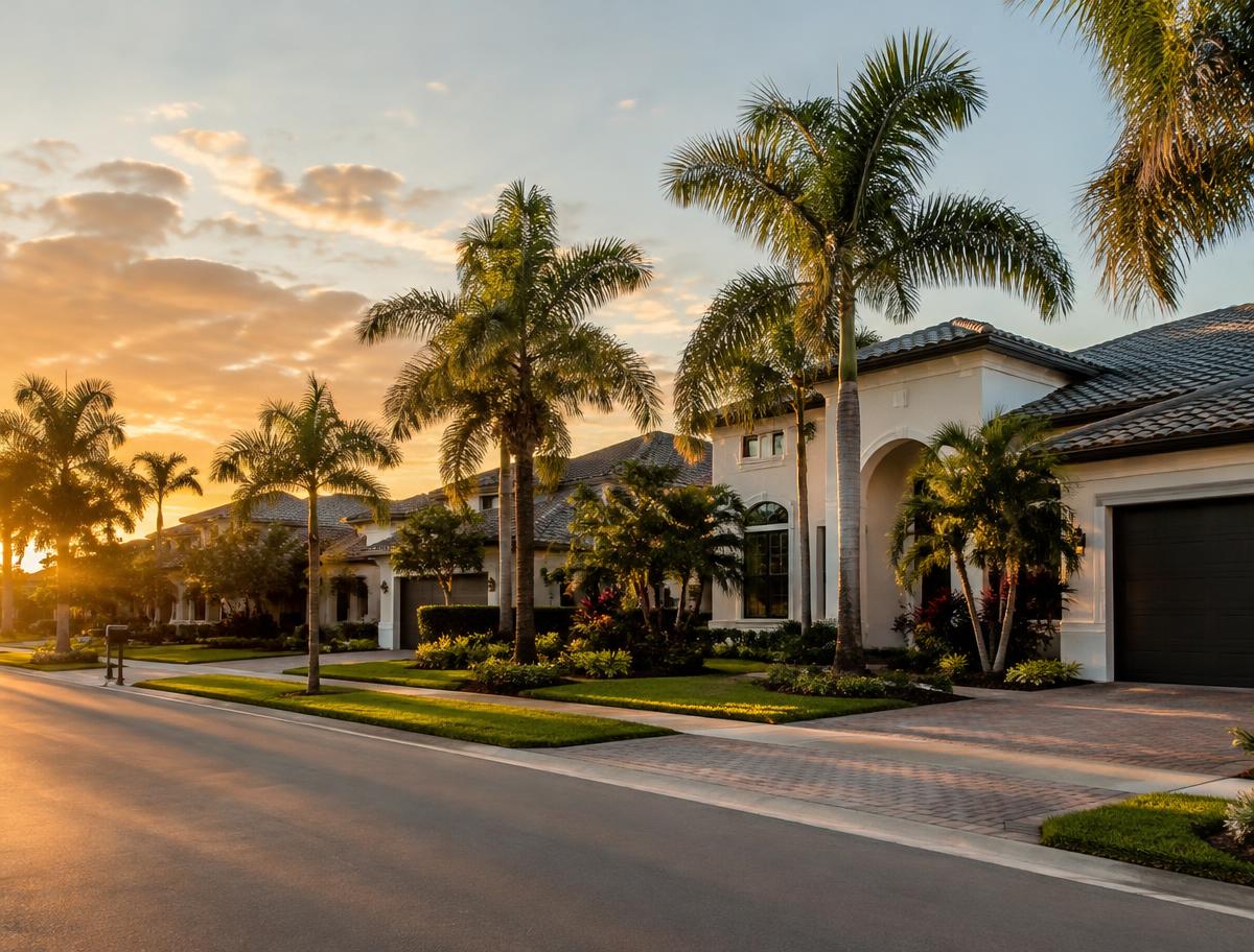 Florida residential neighborhood at sunset
